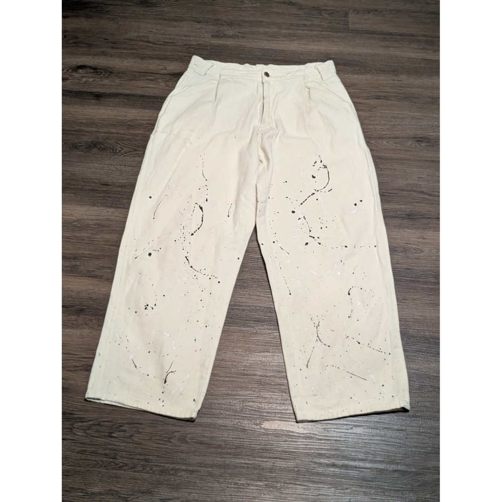 Ninety Ninety 9090s Japanese Streetwear Paint Splatter Painter Pants Cream L
